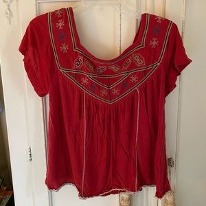 Free People Red Embroidered Shirt - M